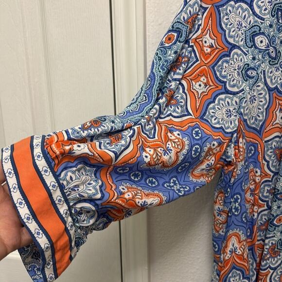 Ruby Rd. Woman boho tunic top blue and orange mosaic pattern 3/4 sleeve Sz 2X - Picture 6 of 9